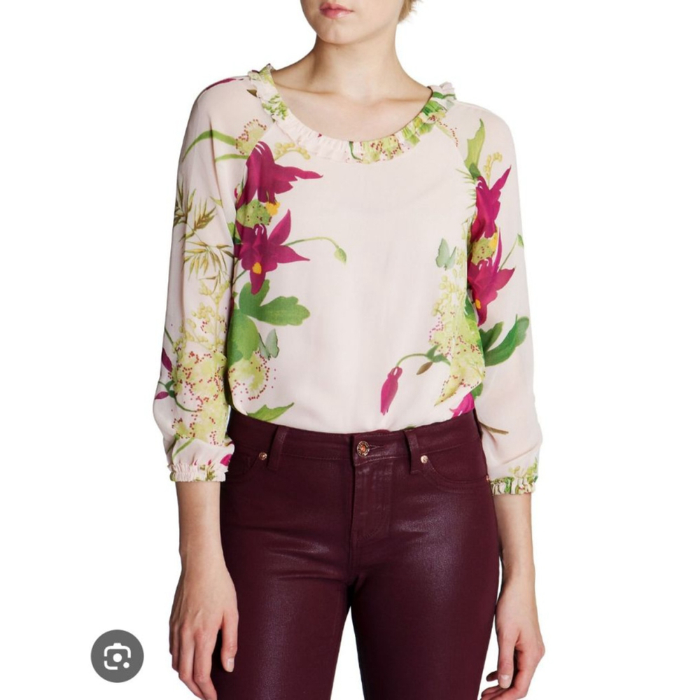 TED BAKER Beige Floral Print Blouse, Size S‎